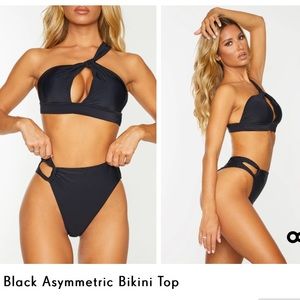 Pretty Little Thing black asymmetric bikini